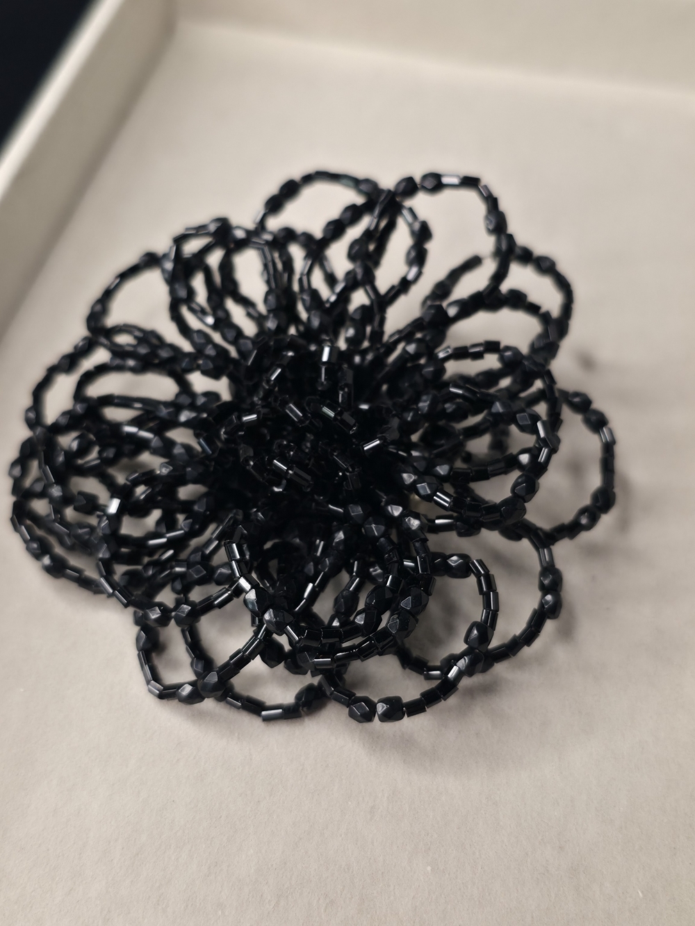 💫3x25$ Handmade Black Beaded Flower Brooch 5"